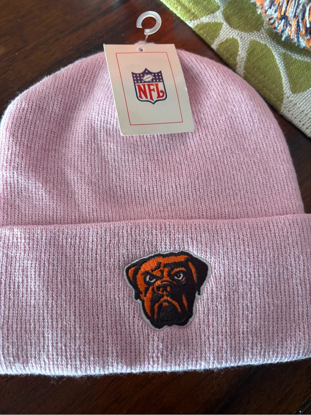NFL Pink Beanie with Orange & Black Dog Patch NWT